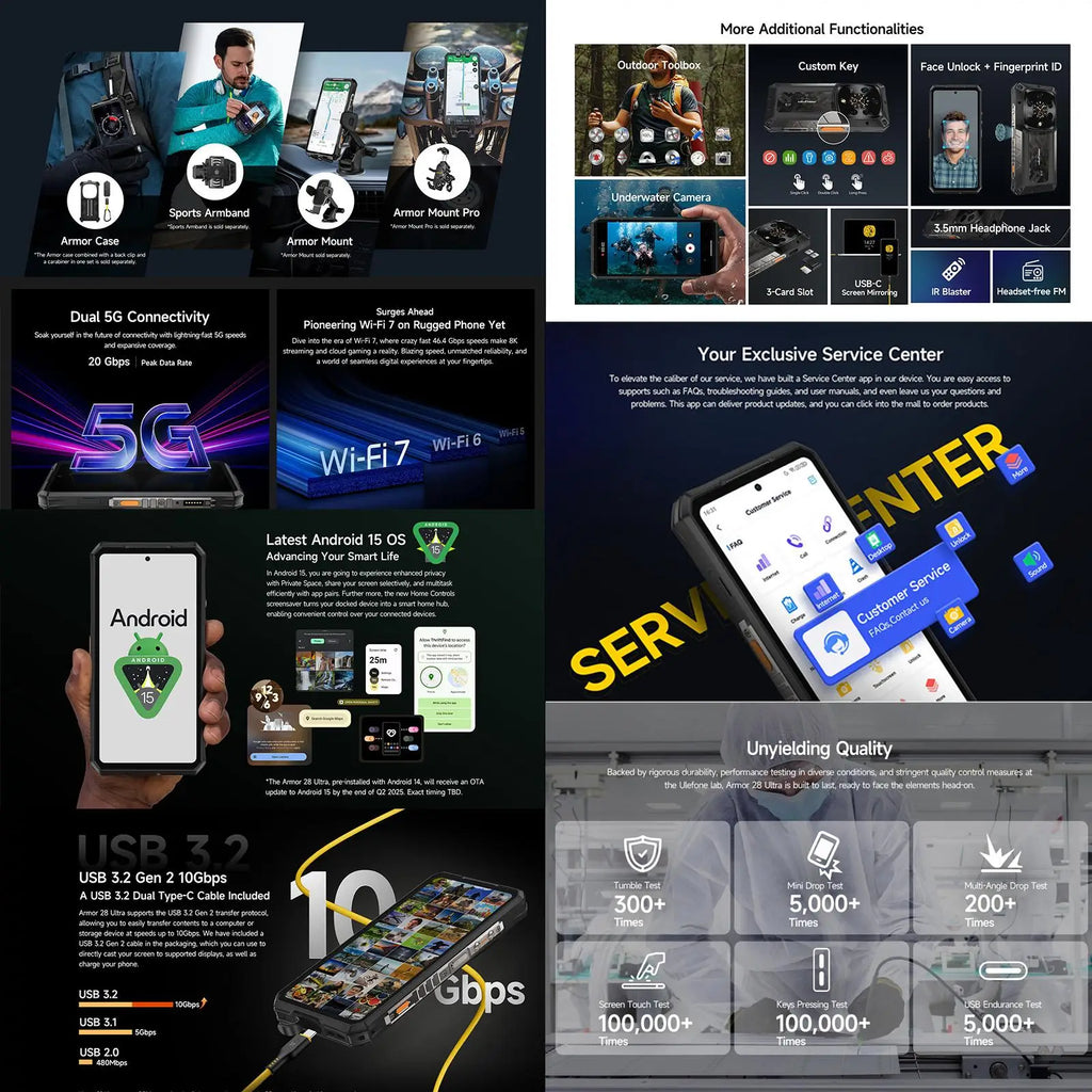 Ulefone Armor 28 Ultra Rugged Smartphone 5G 16GB+1TB 6.67'' FHD+ AMOLED 10600mAh 120W 64MP Night Vision Camera Android 14 NFC
