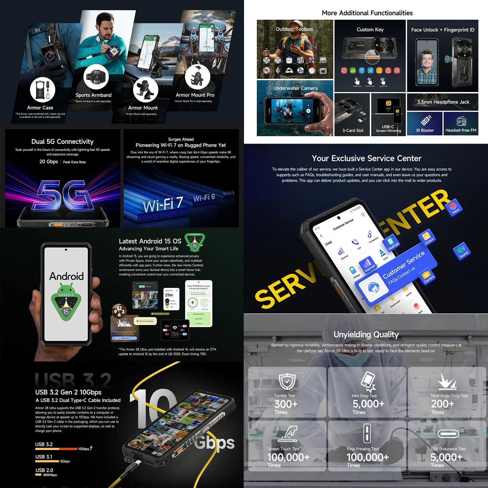 Ulefone Armor 28 Ultra Rugged Smartphone 5G 16GB+1TB 6.67'' FHD+ AMOLED 10600mAh 120W 64MP Night Vision Camera Android 14 NFC