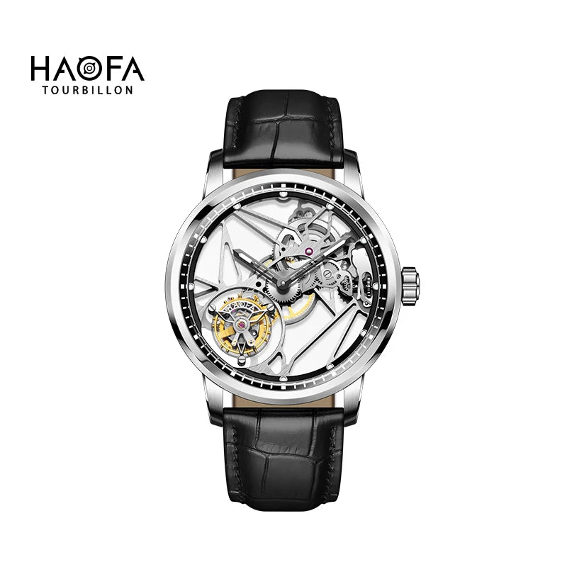 Haofa Skeleton Tourbillon Mechanical Man Watch 1925B Luxury Simple Hollow Tourbillon Movement Men Watches Business