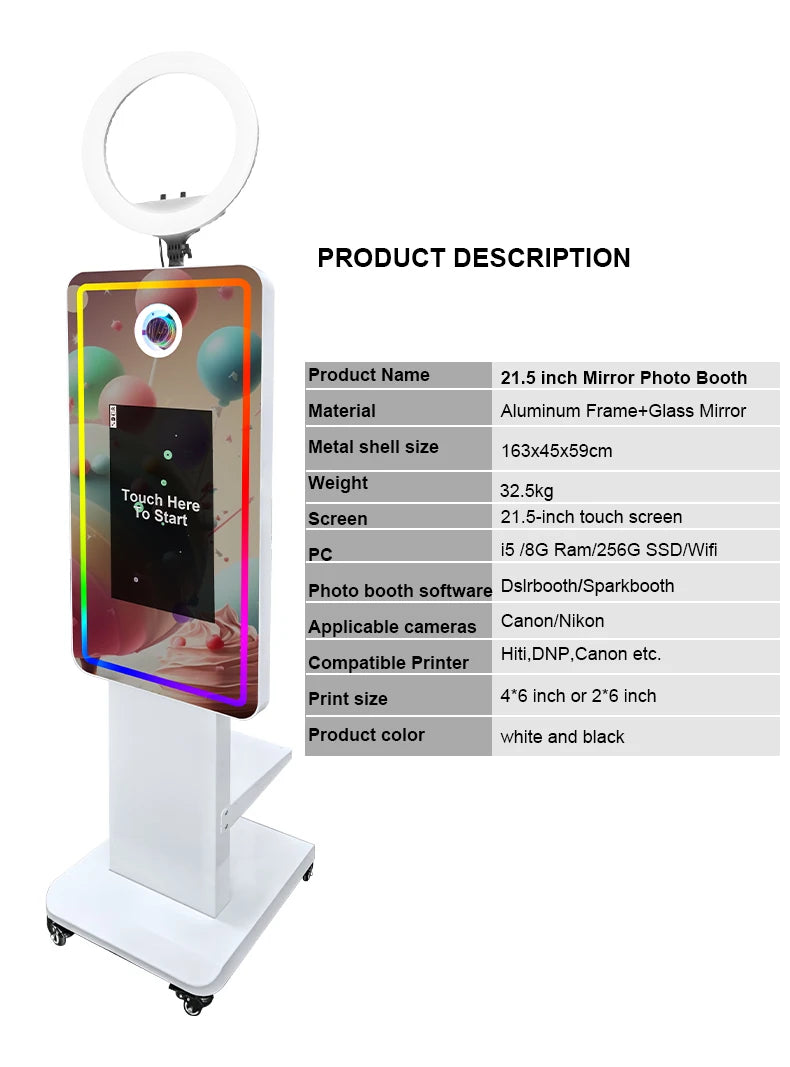 Magic Mirror Photobooth Machine LCD Touch Screen Wedding Party DSLR Selfie Photo Booth with Free Software