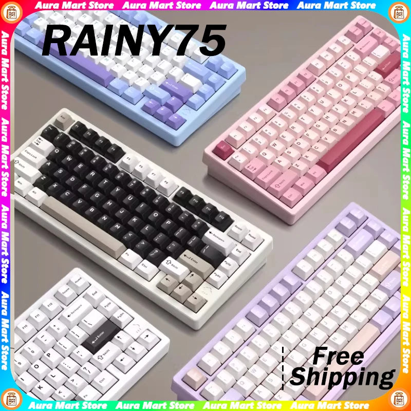 In Stock RAINY75 Mechanical Keyboard Hot-swap Aluminium Alloy Tri Mode RGB GASKET Gaming Keyboards Laptop Accessories custmgifts