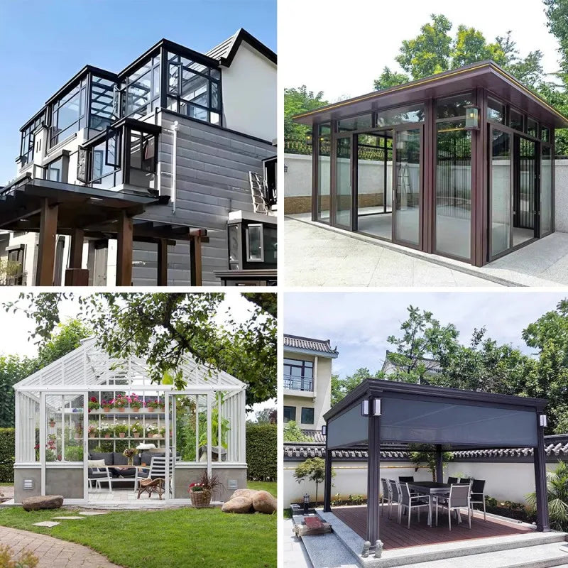 Any Size Custom Aluminum Glass Sunroom Structure Outdoor Patio Enclosure Four Season Room With LOW E Glass LED Lighting Availabl