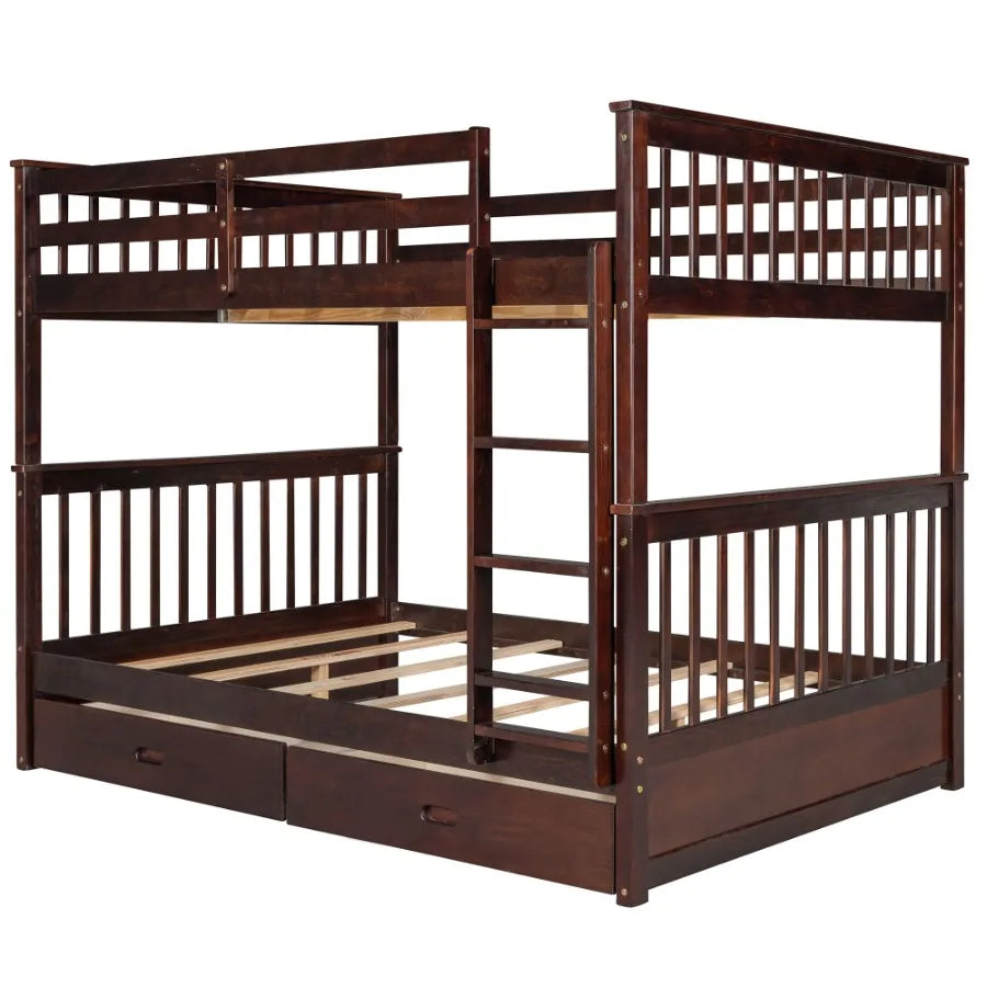 Full-Over-Full Bunk Bed with Ladders and Two Storage Drawers Espresso (OLD SKU:LT000365AAP)