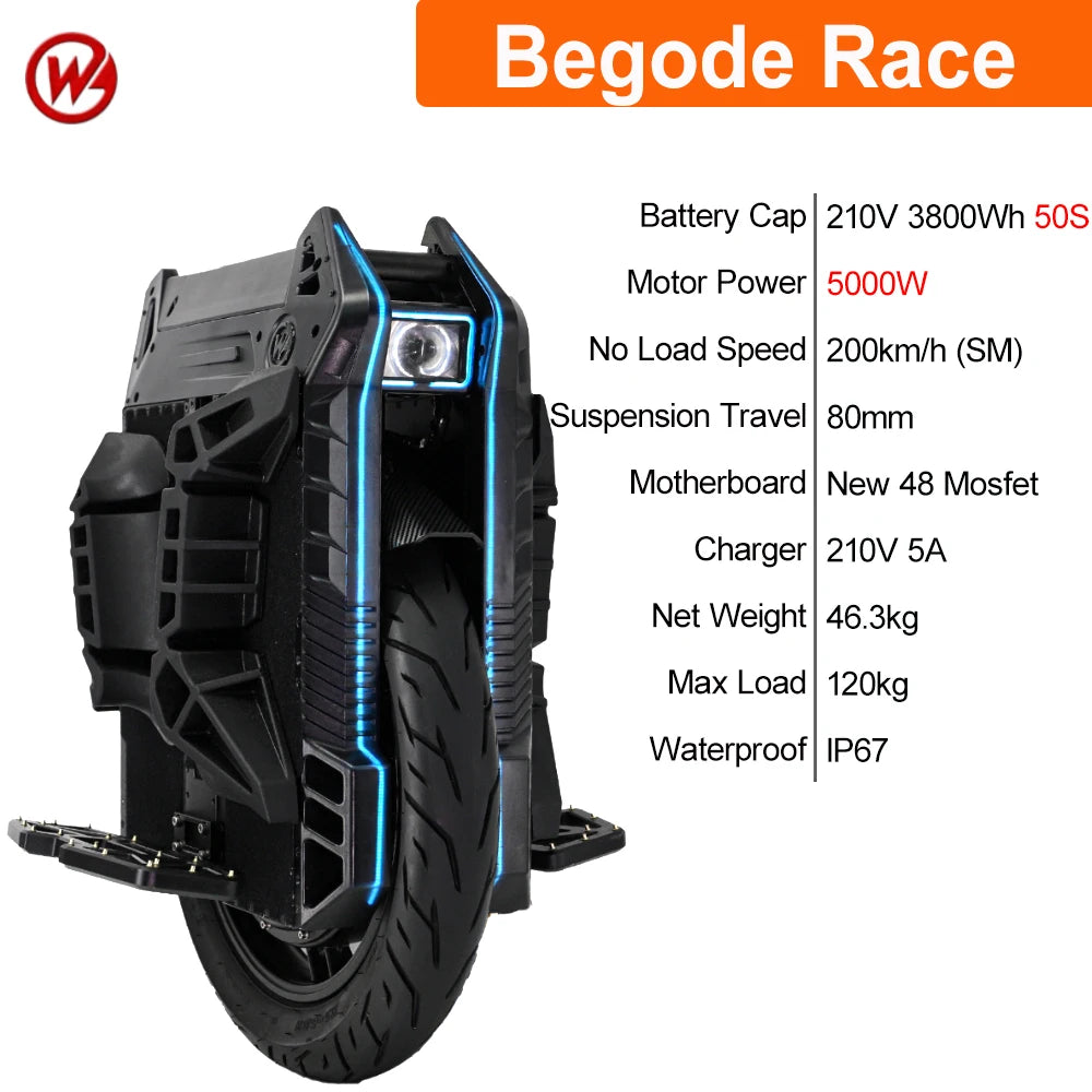 Original Newest Begode Race 210V 3800Wh Motor Power 5000W New 48 Mosfet Mainboard IP67 Waterproof for Begode Race EUC