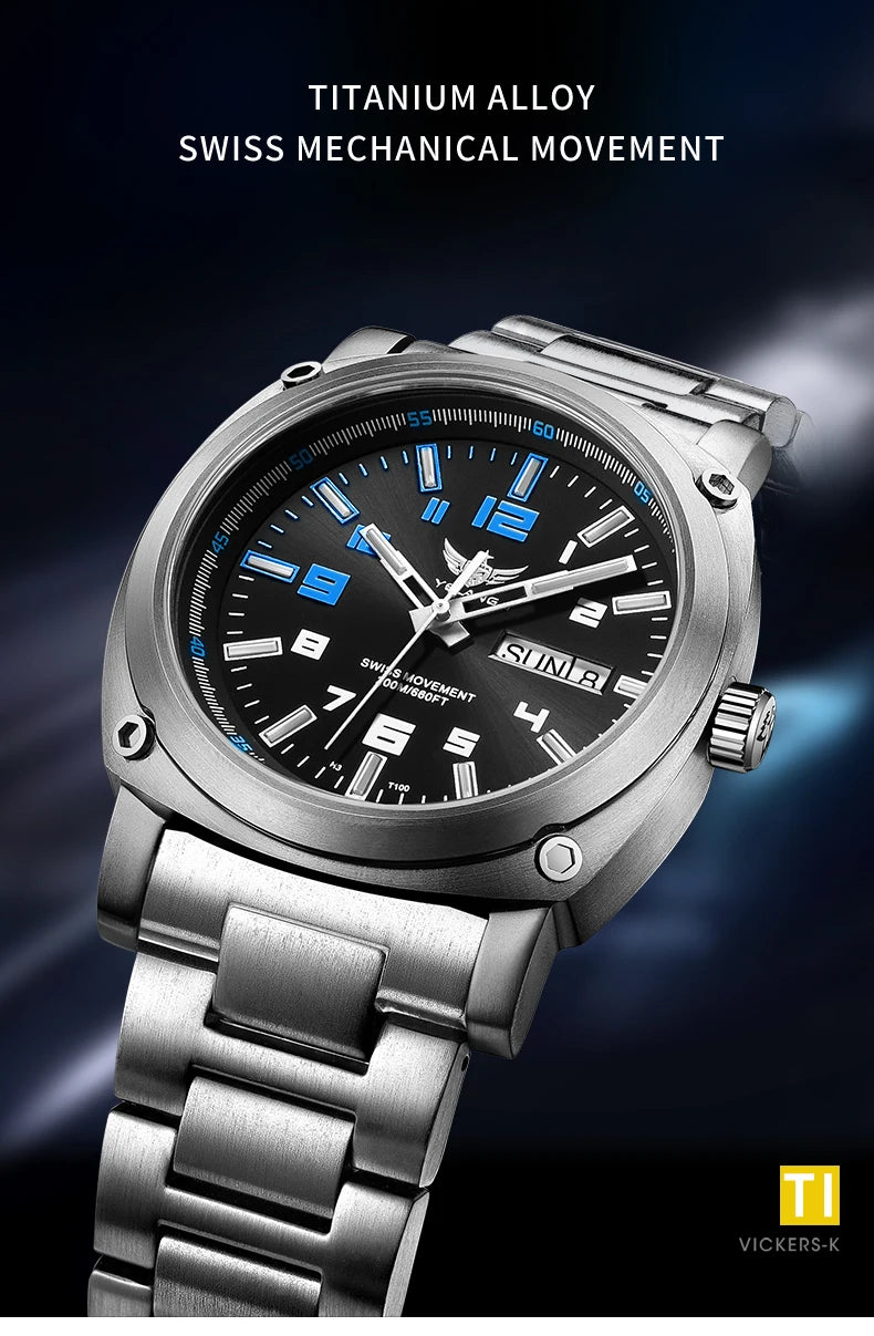 YELANG Men Automatic Watches Titanium Alloy Case H3 T100 Gas SelfLuminous 200M Waterproof Mechanical Wristwatch Sapphire V3.4