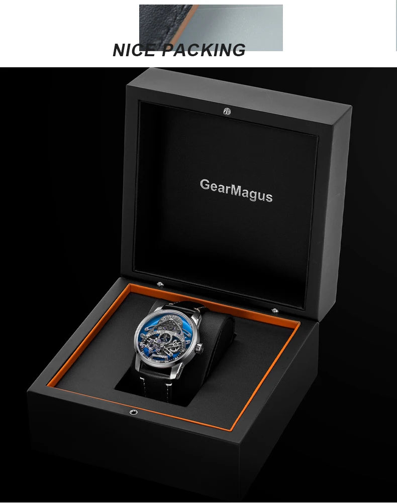 OBLVLO Men Automatic Watch 42MM Mechanical Wristwatch Luminous 50m Waterproof Sapphire Unique Concept Gear Dial SW200