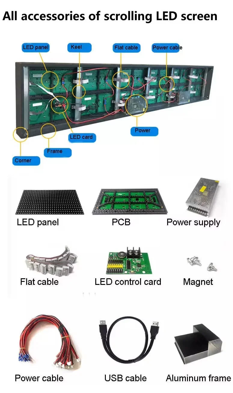 US 110V P10/P5/P6 Light Emitting Diode Display Panel Signage Restaurant Store IP65 Shopping Center Programmable Mobile