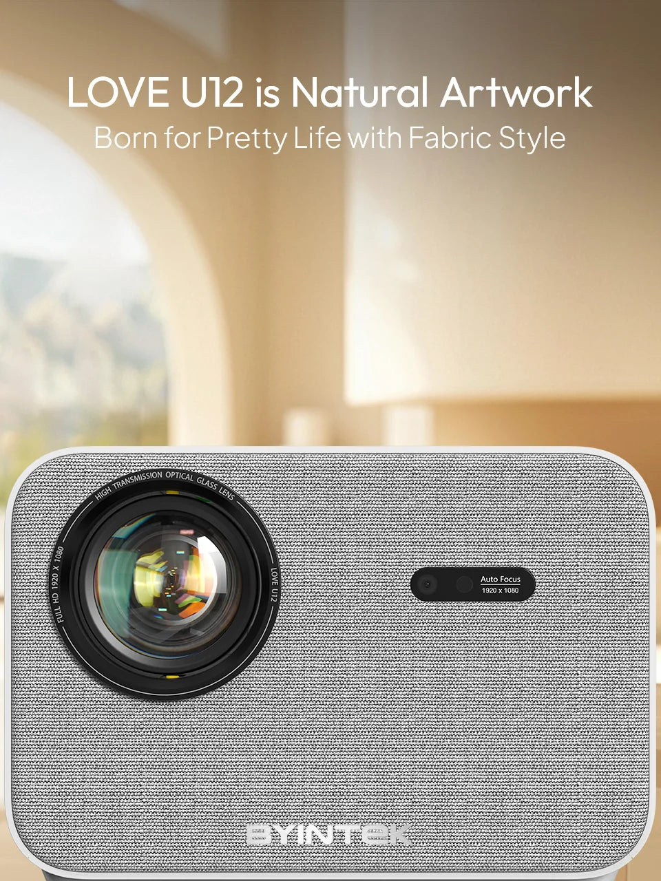 BYINTEK LOVE U12 Full HD 1080P Projector 4K 800 ANSI Android WiFi 6 Auto Focus Home Theater Projectors for Movie Meeting Video
