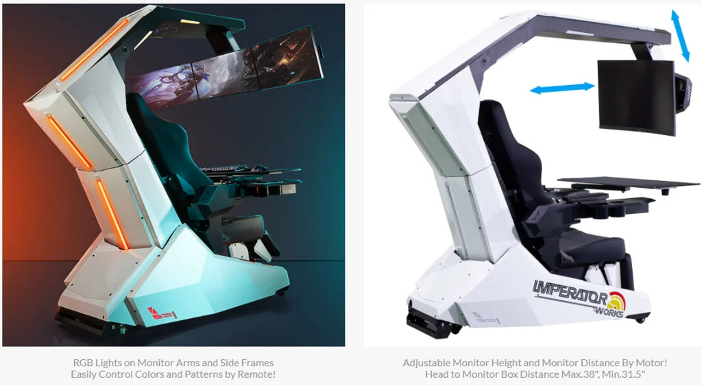 Imperator R1 Pro Recline zero Gravity Gaming Cockpit Massage Speaker Monitor Adjustable RGB Chair Workstation Computer Cockpit