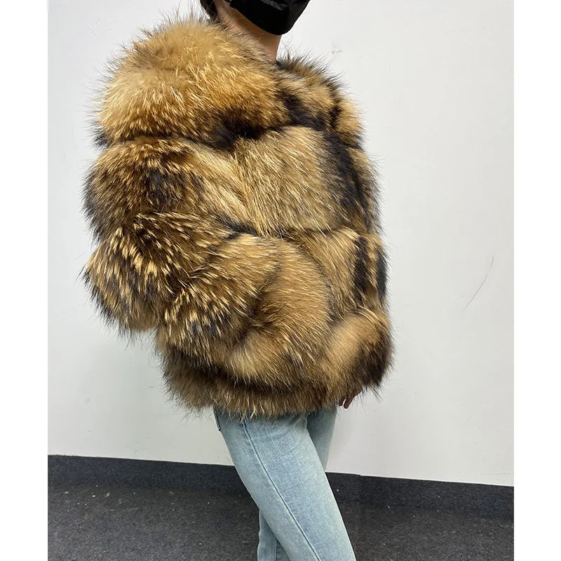 2025 maomaokong Super Hot Winter Women Luxury Thick Real Raccoon Fur Coat Natural Fox Fur Jacket Plus Size Jackets Female Vest