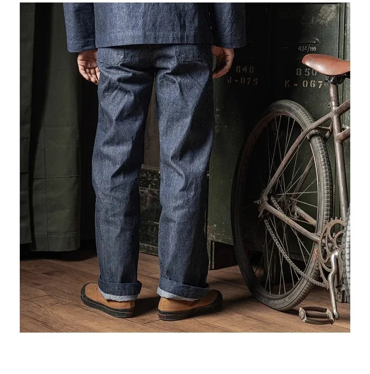 Rugged Bronson 40s USN Selvedge Denim Work Pants High Waist Wide Leg Men's Jeans