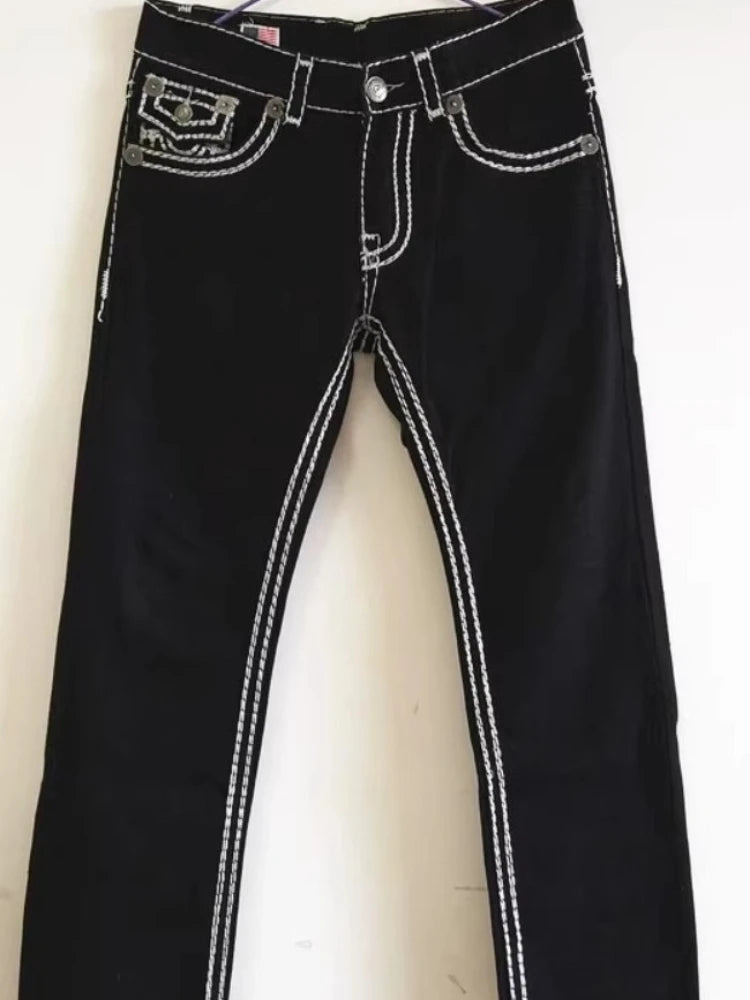 Mens Jeans Y2K Streetwear Loose Fit Wide Leg Denim Pants Dragon Flame Skull Print Design Retro Hip Hop Harajuku Fashion Autumn