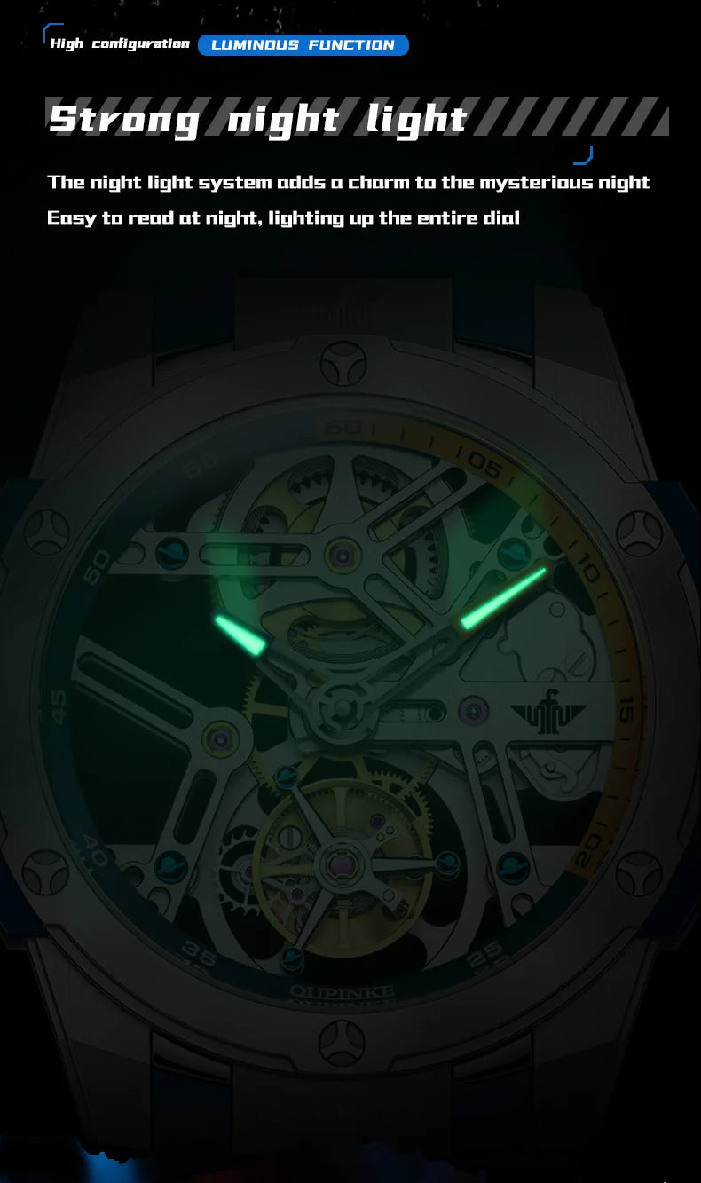 OUPINKE 8003 Tourbillon Watch Luxury Brand Automatic Mechanical Watch Original Waterproof Silicone Men's Watch Reloj Hombres
