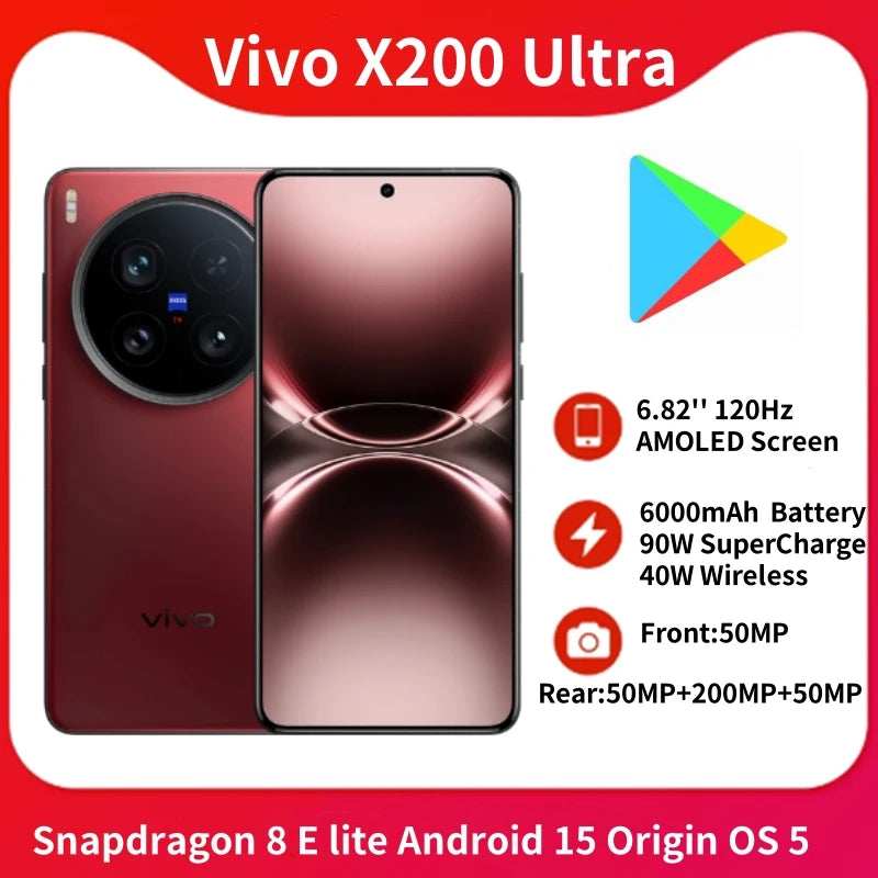 Vivo X200 Ultra 5G Smart Phone 6.82'' 120Hz AMOLED Screen Snapdragon 8 Elite 6000mAh Battery 90W SuperCharge Android 15 OriginOS