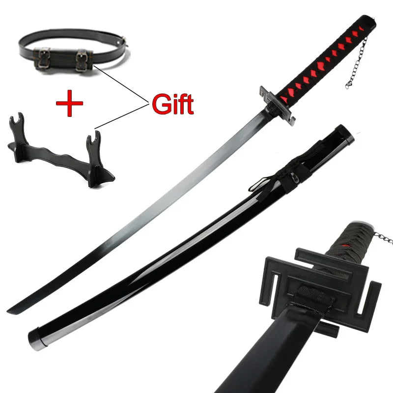 104Cm/41Inch New Anime Katana Ichigo Bankai Zangetsu Cosplay Japanese Ninja Sword Black Blade Halloween Roleplaying Weapons