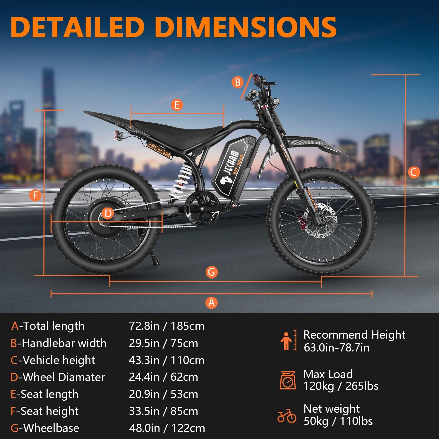 JECHAM QF200 Electric Bike For Adult 3000W Mountain Off-Road Motorcycle 60V 32Ah Battery 19*3.0 Inch Fat Tire E-bike Bicycle