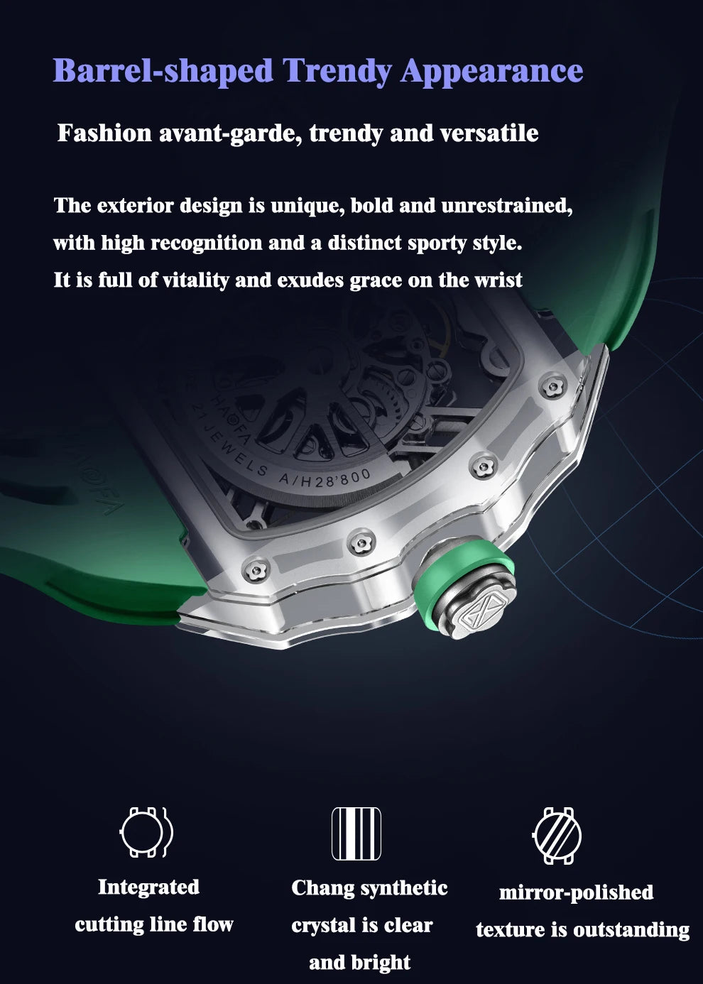 Haofa Transparent Crystal Glass Case Men's Watch Fully Automatic Mechanical Movement Luminous Fashion Watches For Man 2202