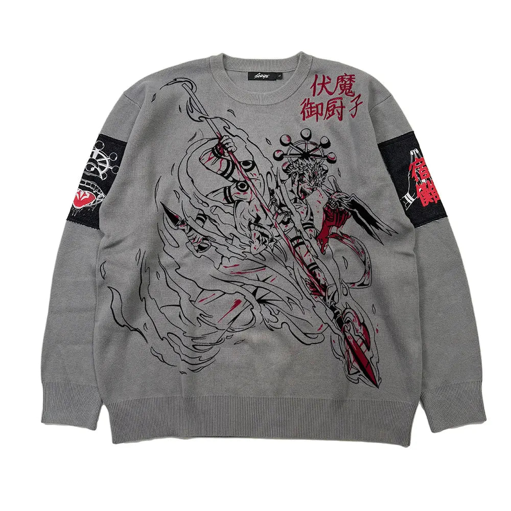 Heavyweight Anime Character Y2K Style Oversized Knitted Sweater Couple Loose Autumn Winter Overhead Knitted Pullover