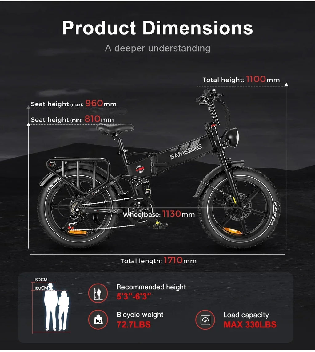 Full suspension mountain Electric Bicycle 1200W motor city folding Electric BIke 48V17AH battery 20*4.0 fat tire snow E-Bike