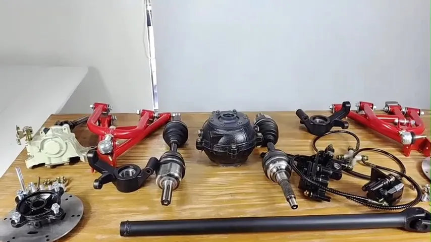 Go Kart Front Rear Drive Shaft CV Axle Kit+Reverse Gear Box+Swing Arm+Steering Wheel Spindle for DIY Quad Buggy Off-Road ATV