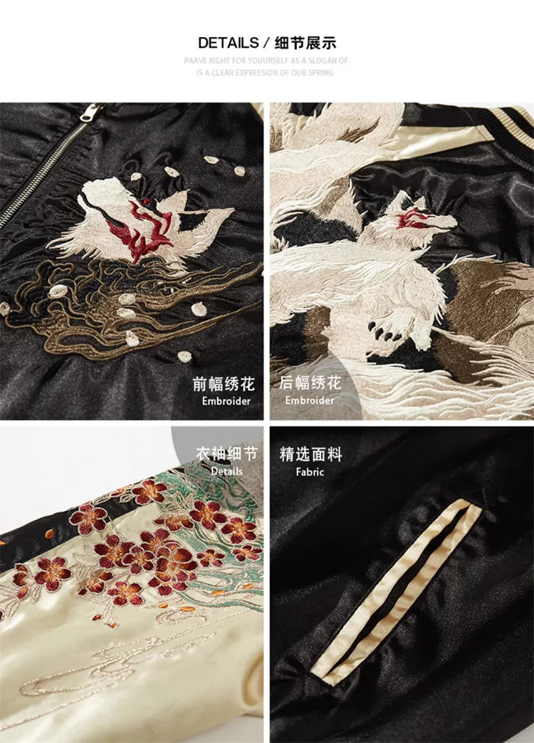 A007 Baseball Jackets For Man Nine-Tailed Fox Heavy Embroidery Autumn Quality Comfortable Fit Trendy Loose Chamarras Para Hombre