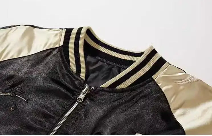 Fashion Hi Street Bomber Jacket With Fox Yokosuka Embroidery Japanese Style Harajuku Baseball Coat Outerwear Personality Uniform