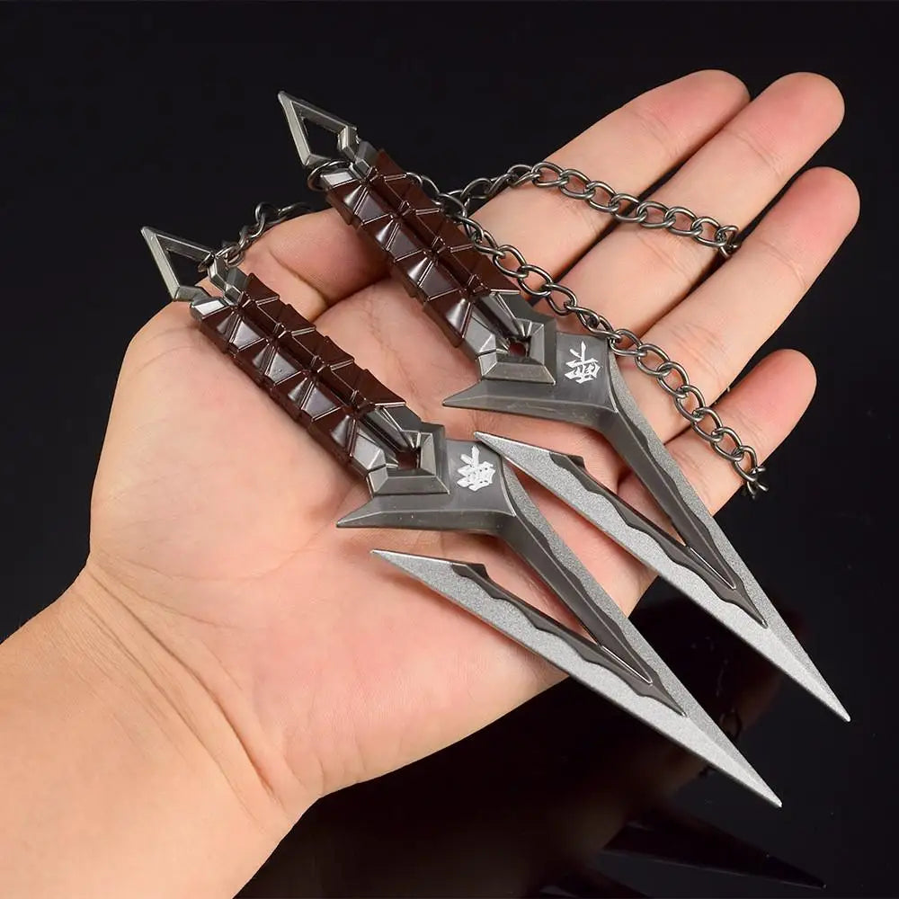 16cm Kuronami no Yaiba Gold Purple Red Double Kunai Keychain VALORANT Game Peripheral All Metal Ninja Kunai Model Ornament Craft