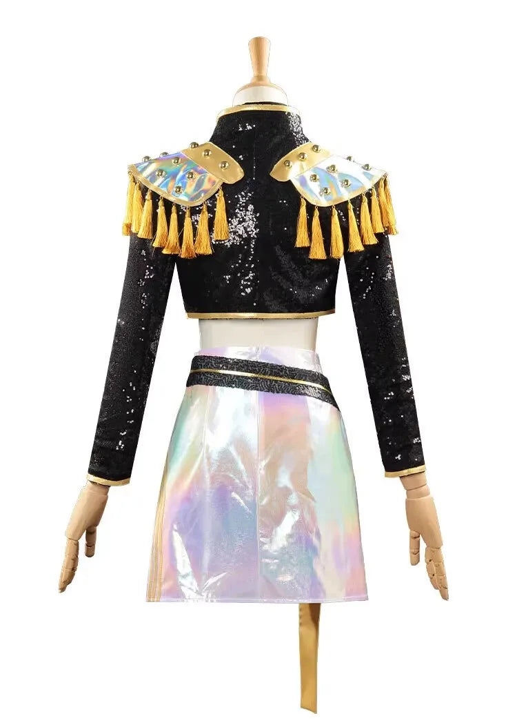 Kpop  Magic Girl Cosplay Costume Children Adults Anime Mila Performance Black Gold Costume Full Set for Halloween