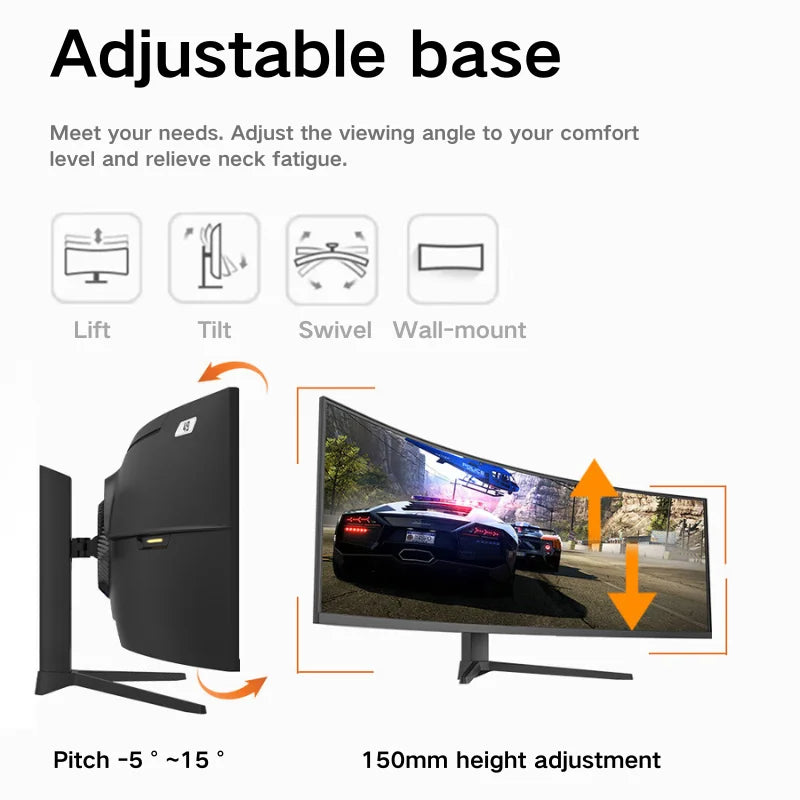 49 Curved Ultra Wide Gaming Display 3800R 165Hz 5120x1440 HDR USB C Charging Adjustable Stand Monitor  DeskTop