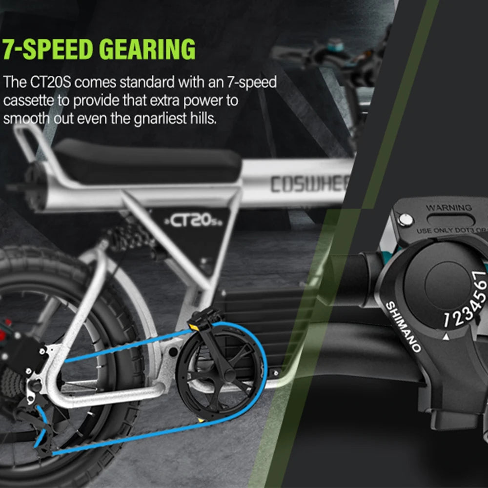 COSWHEEL CT20S 1500W E-Bike 60V 27.5Ah Battery 65km/H 120km Range Adults electric bike 20X5" Fat Tire EBike e bicycle