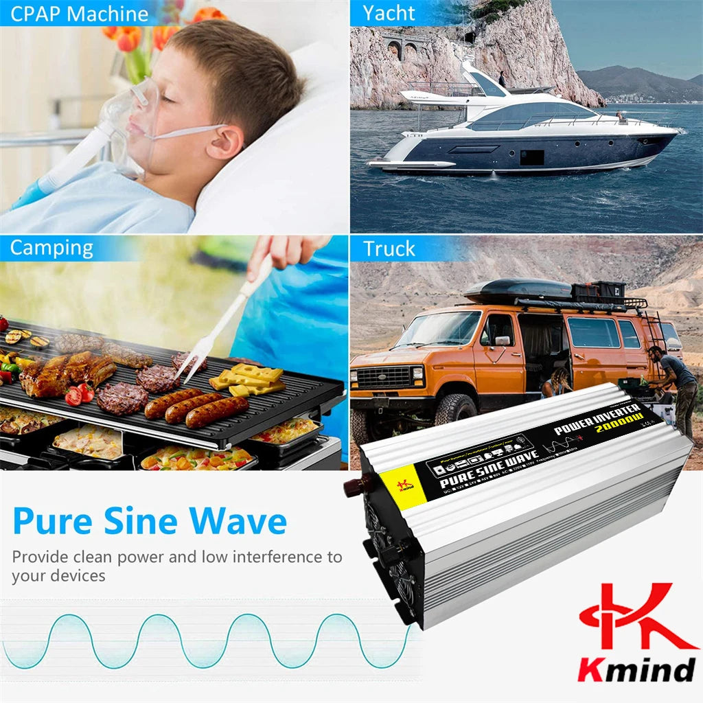 Pure Sine Wave Power Inverter 4000W DC 12V 24V 48V 60V to AC 220V Peak 20000W Inversor 12 V 220 V Convertor for Air Conditioner