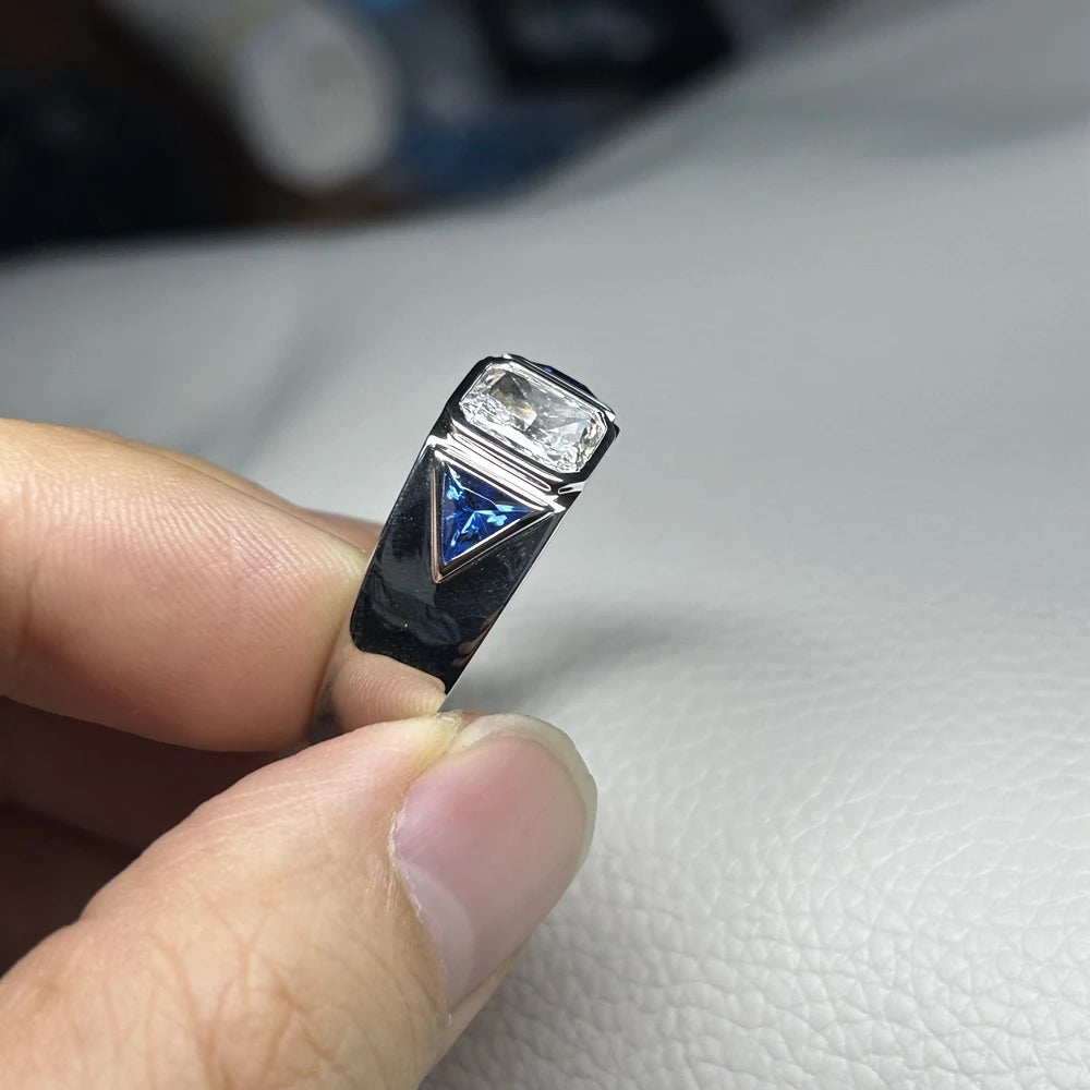 Men Ring 18K White Gold 1.5 Carats Radiant Cut D VS 12 Grams Lab Grown CVD Diamond Rings