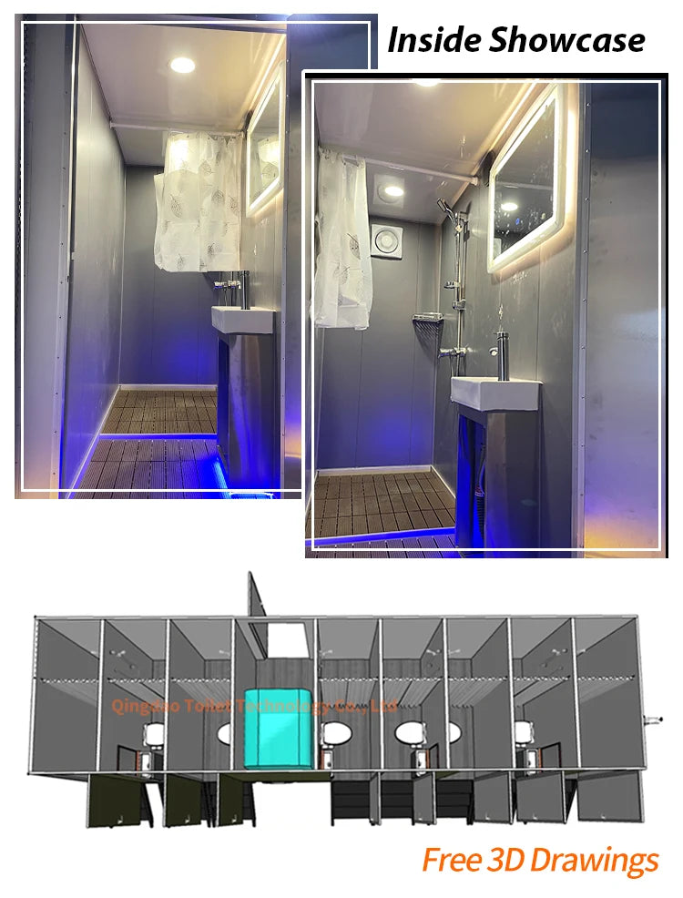 Luxury 2 Station Portable Restroom Trailer Customized Mobile Bathroom Trailer with Water Tank Flush Toilet for Rental Business