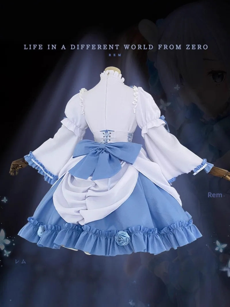Rem Blue White Gothic Cosplay Costume for Women Zero Starting Point in Another World Life Game Anime Fashionable Cosplay Dress
