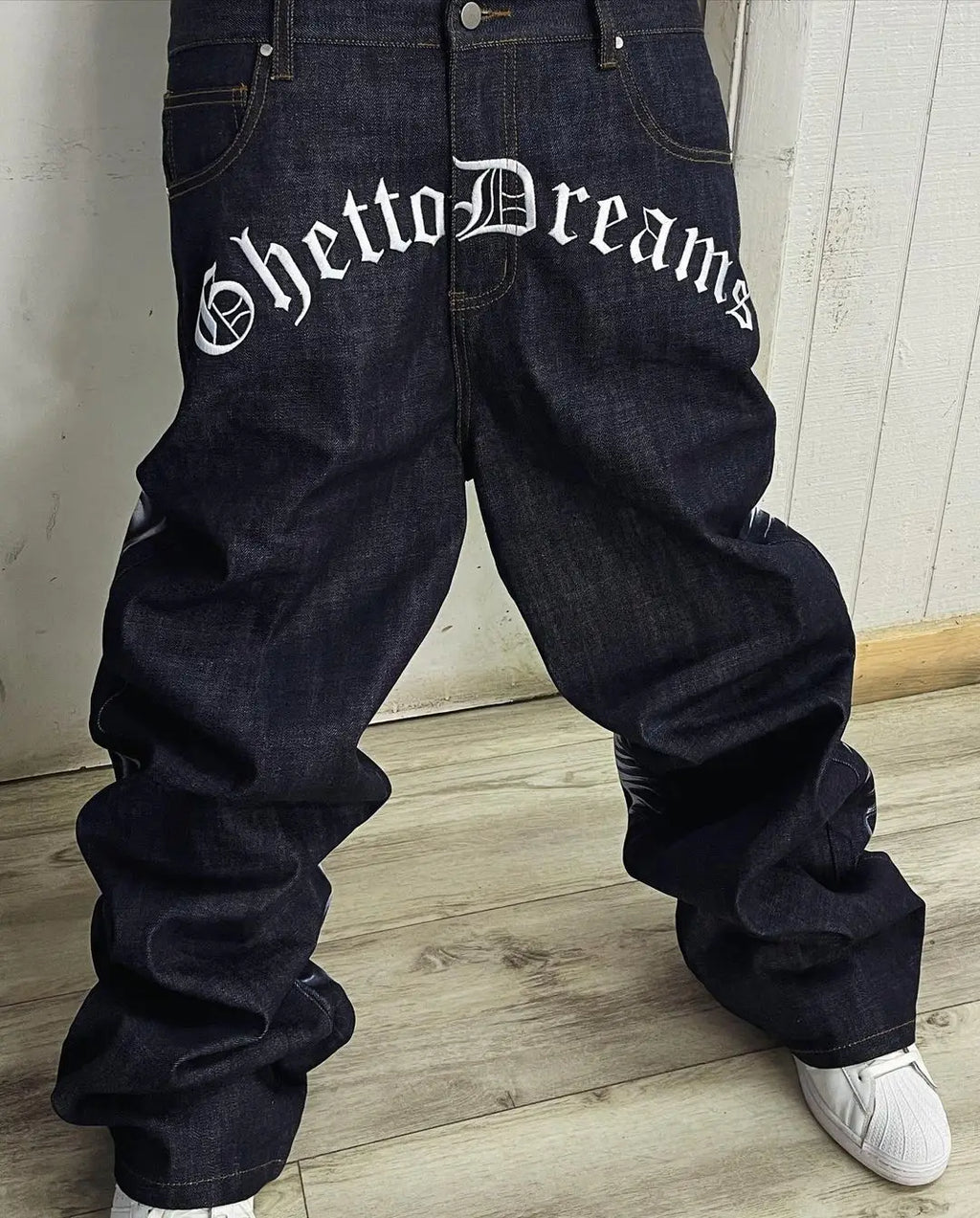 American retro god print jeans men women y2k gothic skateboard pants streetwear harajuku hip hop watermark loose slouchy jeans