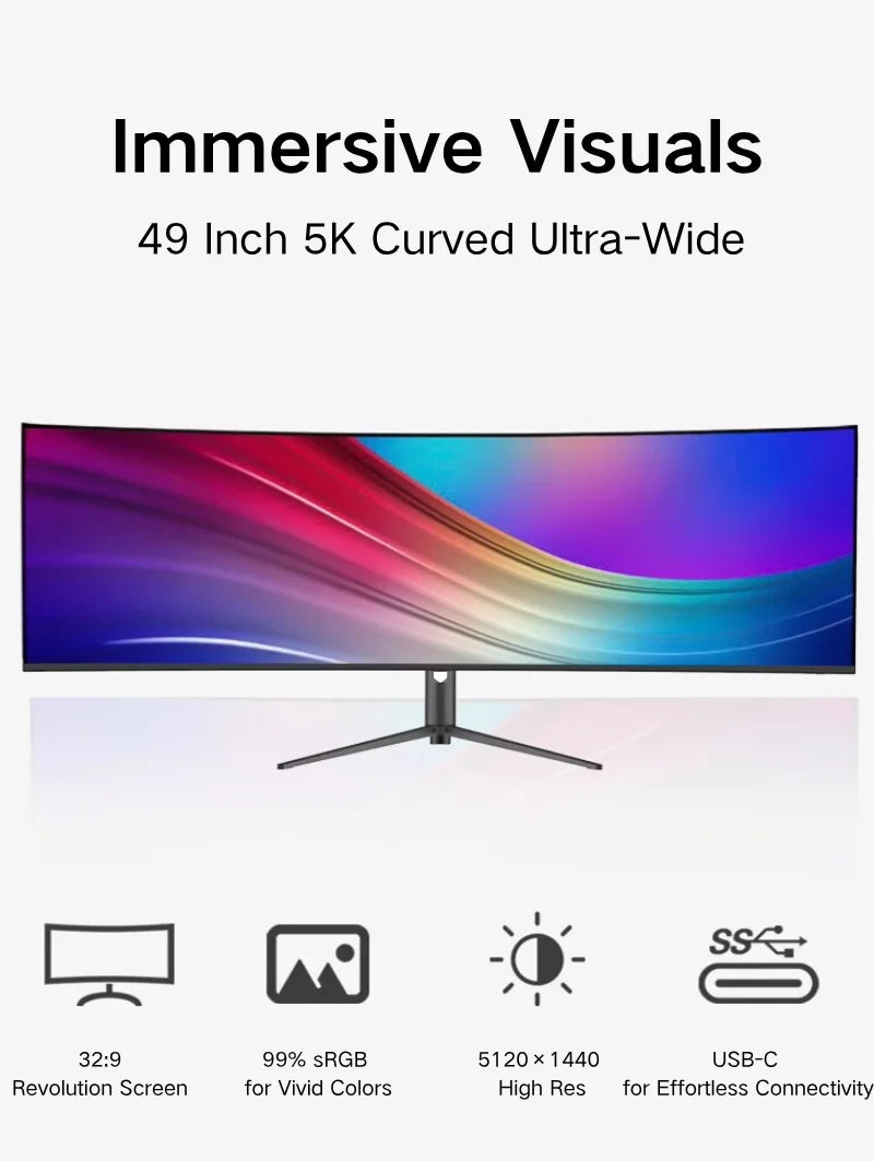 49 Curved Ultra Wide Gaming Display 3800R 165Hz 5120x1440 HDR USB C Charging Adjustable Stand Monitor  DeskTop