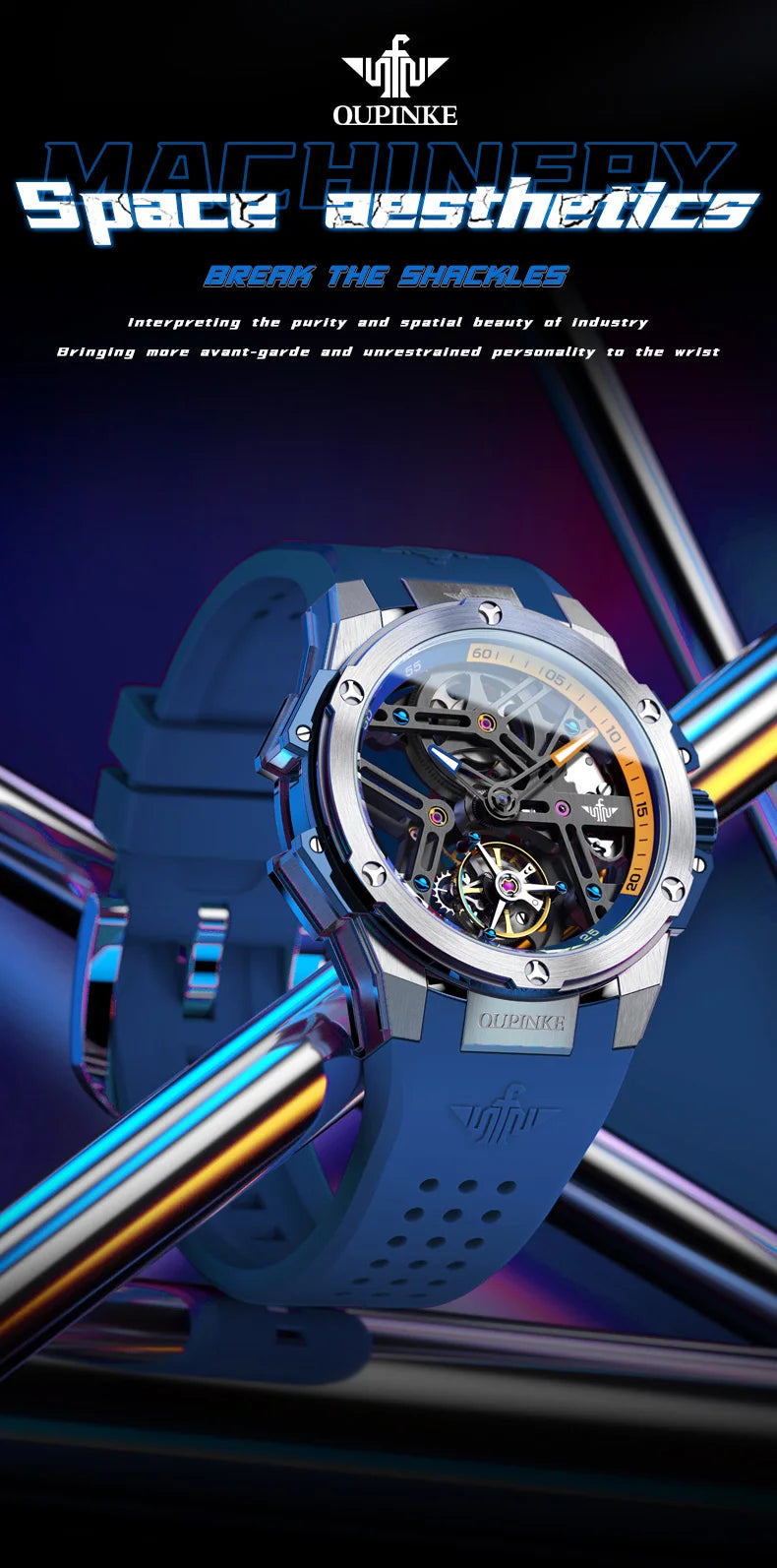 OUPINKE 8003 Tourbillon Watch Luxury Brand Automatic Mechanical Watch Original Waterproof Silicone Men's Watch Reloj Hombres