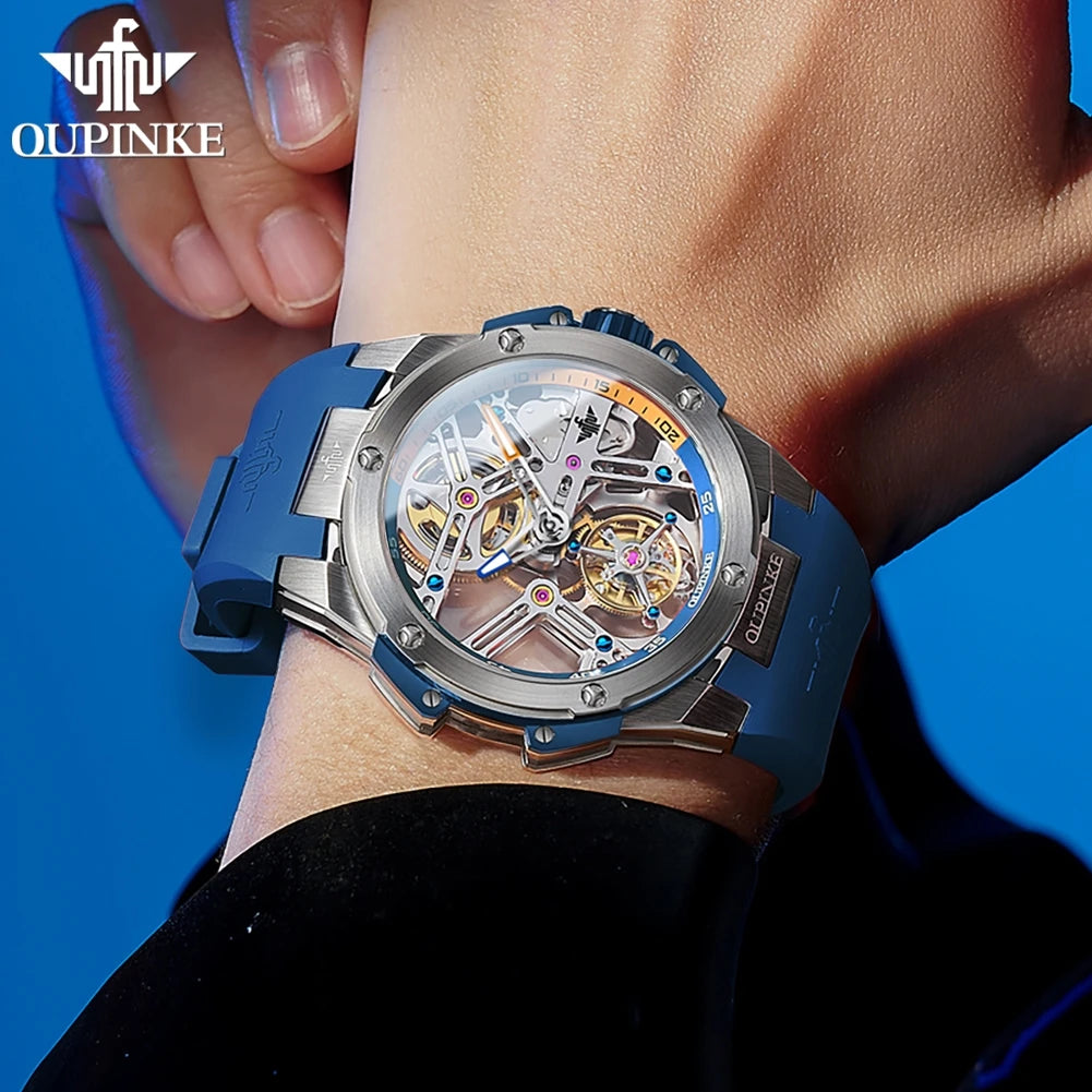 OUPINKE 8003 Tourbillon Watch Luxury Brand Automatic Mechanical Watch Original Waterproof Silicone Men's Watch Reloj Hombres