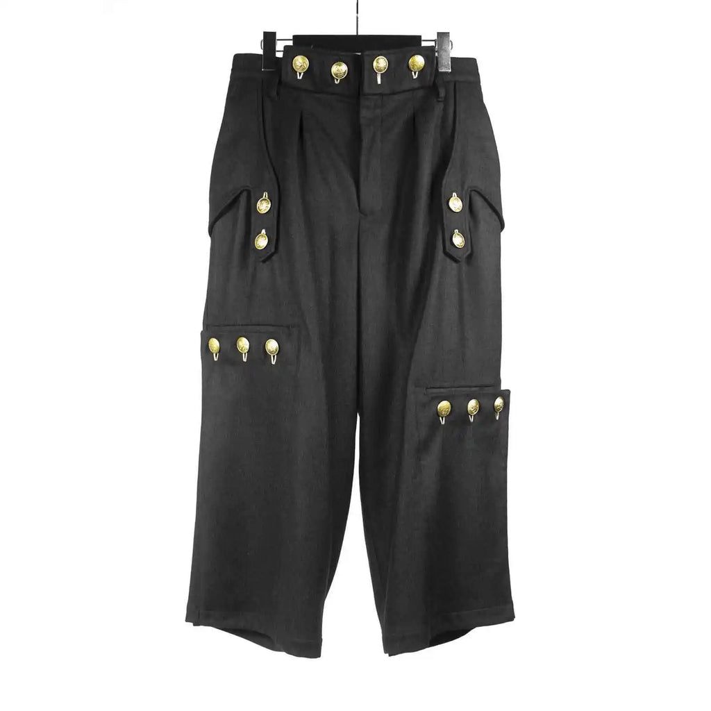 TOP-YAMAMOTO Japanese original design Dark and niche woolen black gold-button loose pants Casual pants