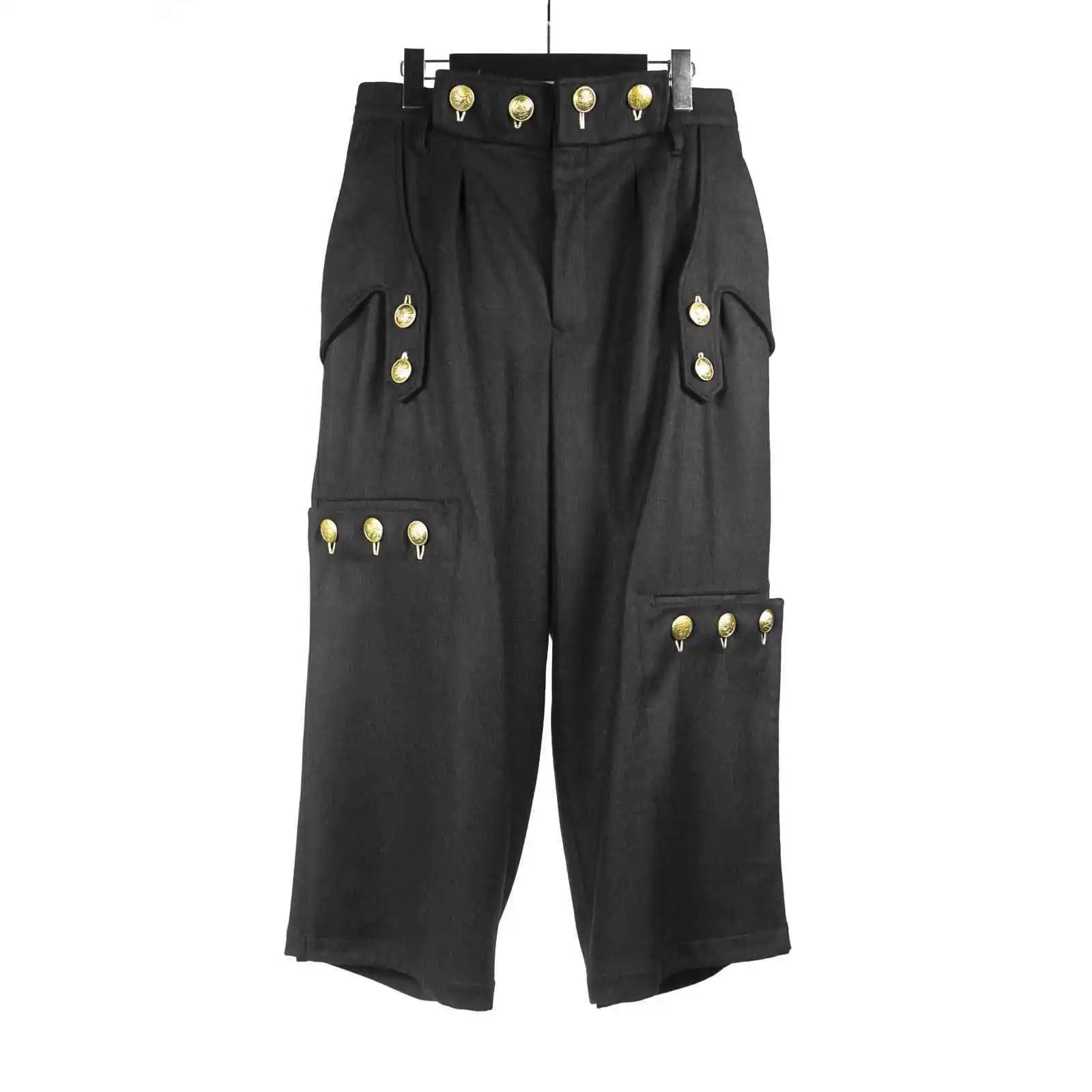 TOP-YAMAMOTO Japanese original design Dark and niche woolen black gold-button loose pants Casual pants