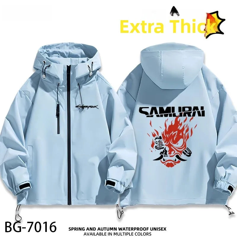 2077 Game Anime Surroundings Casual Men's Autumn Winter Thiened Faionable All-Match Hooded Jaet Waterproof Po...