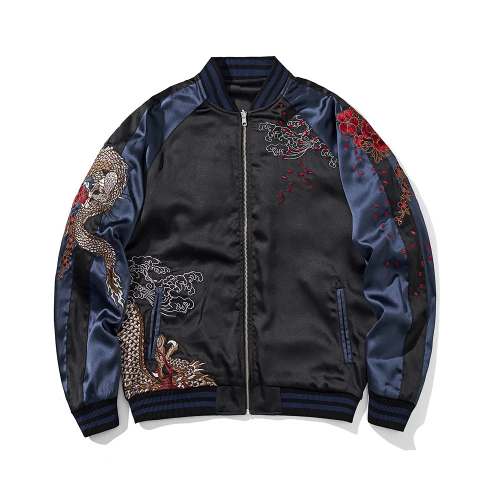 Versatile Japanese Yokosuka Jacket with Dragon Embroidery - Reversible, High-Quality Streetwear for Urban Fashion Enthusiasts