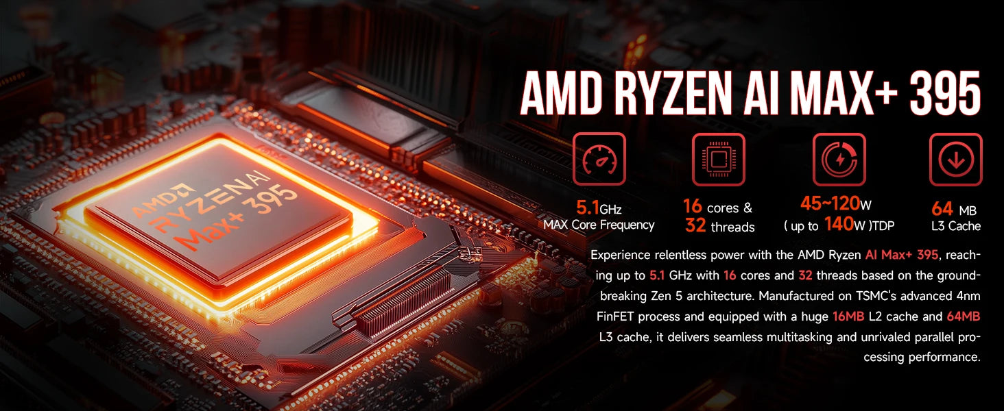 GMKtec EVO-X2 MINI PC Ryzen Al Max+ 395 LPDDR5 8000MHz PCle 4.0 M.2 2280 SSD Windows11 Pro USB4.0*2 WIFI7 BT5.4 Desktop Computer