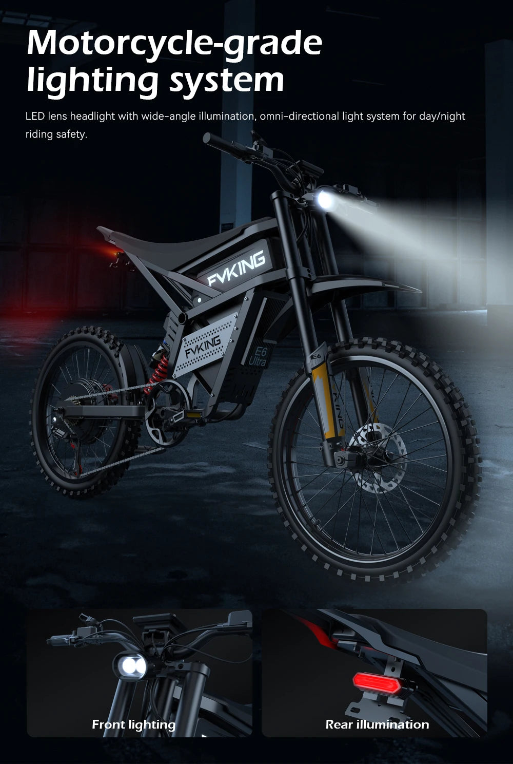 FVKING E6-UItra 25 Inch Off-Road Electric Bicycle 60V 30AH 3000W Motor Peak Power 6000W Top Speed 80KM/H Adult E-Bike