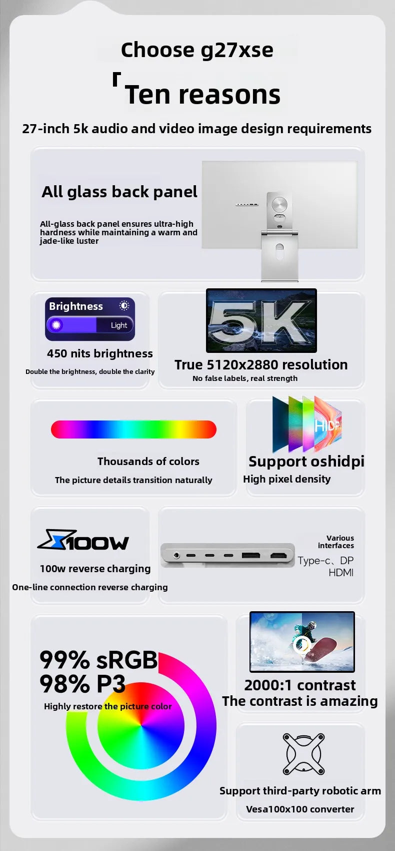 Kuycon Grey G27X-se 5120*2880 5k 60hz Led Transparent Film Screen Monitor 27 Inch Led HD Display Panel LCD Monitors