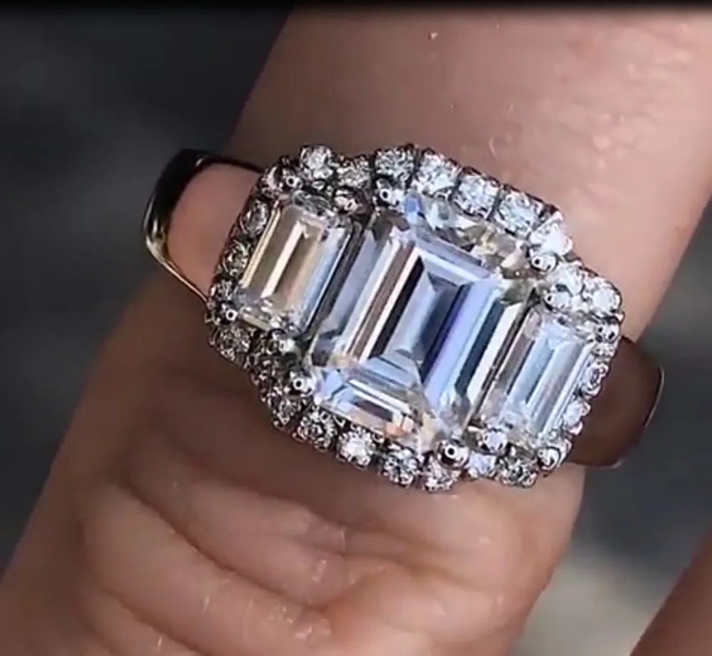Custom Real Platinum PT950 Women Men Wedding Party Anniversary Engagement Ring 2 3 4 5 Ct 3 Pcs Emerald Moissanite Diamond Ring