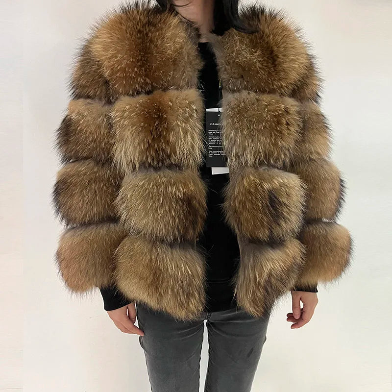 2025 maomaokong Super Hot Winter Women Luxury Thick Real Raccoon Fur Coat Natural Fox Fur Jacket Plus Size Jackets Female Vest