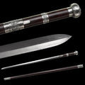 Chinese Staff Sword Folded Steel Damascus Blade Sharp Real Ebony Wood Scabbard Walking Stick Samurai Swords Silver Dragon Katana