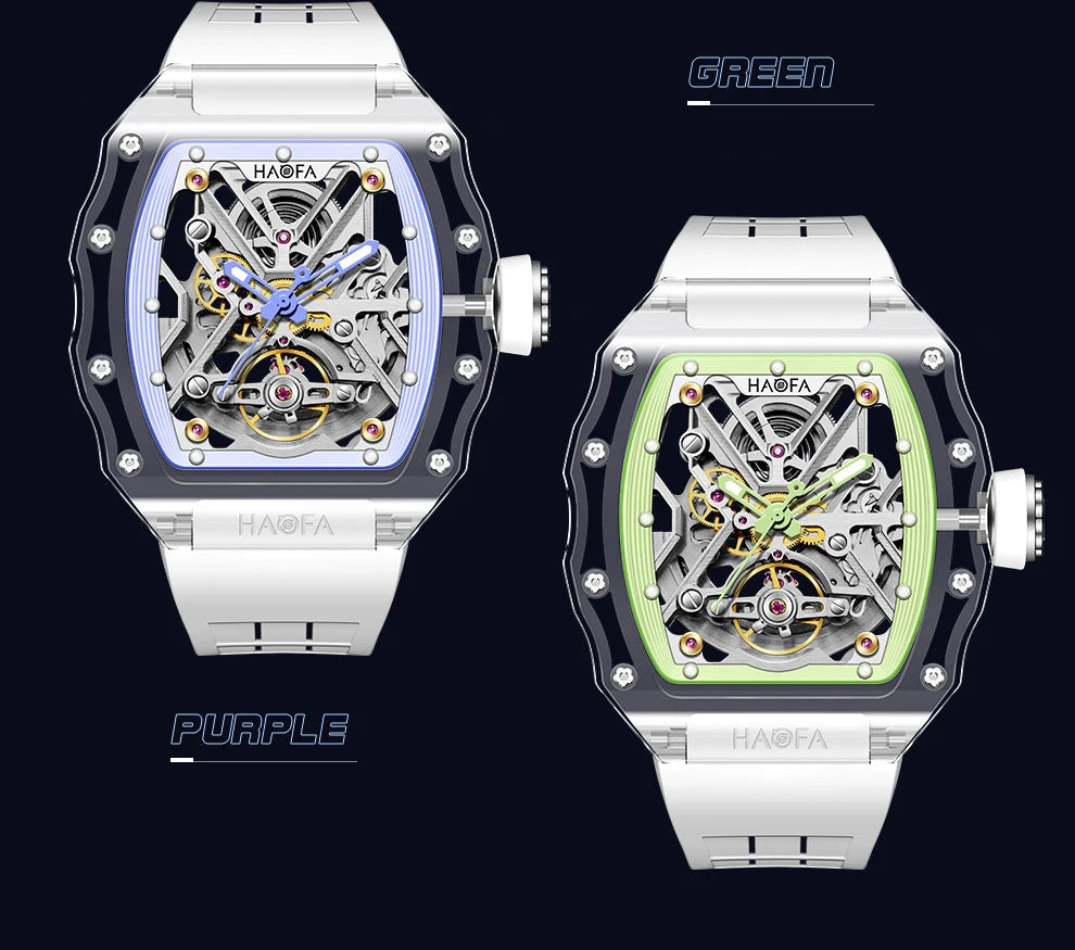 Haofa Transparent Crystal Glass Case Men's Watch Fully Automatic Mechanical Movement Luminous Fashion Watches For Man 2202