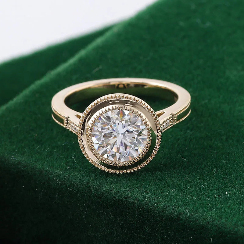 Provence 10K Yellow Gold Halo Ring IGI 2CT D/VS1 Lab Grown Diamond Luxury Engagement Ring for Women Men Personalized Custom